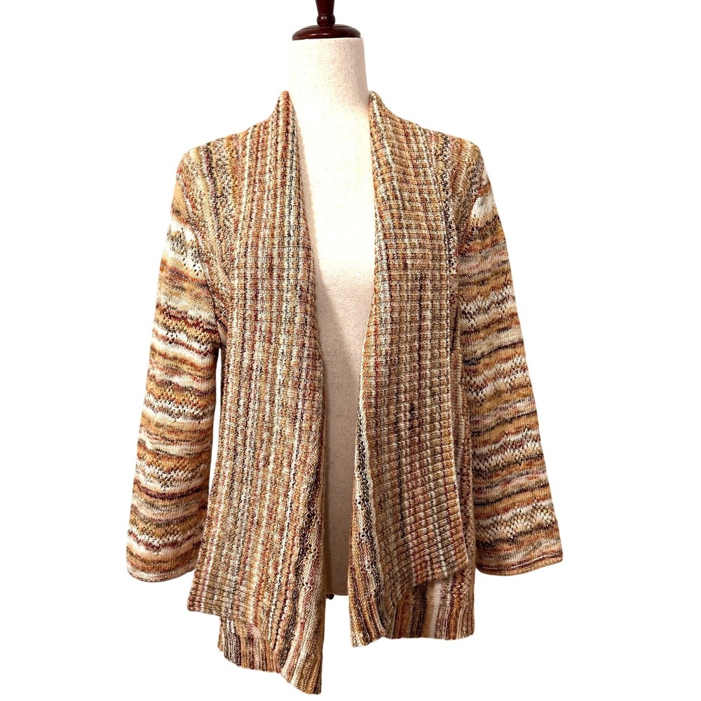 VTG 90s Cardigan Sweater L Boho Space Dye Knit Draped Earthy Alfred Dunner